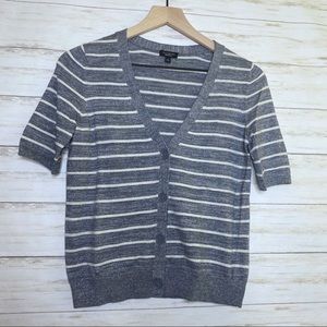 Talbots Gray Striped Shimmer Lightweight Short Sleeve Vneck Cardigan Sweater XS